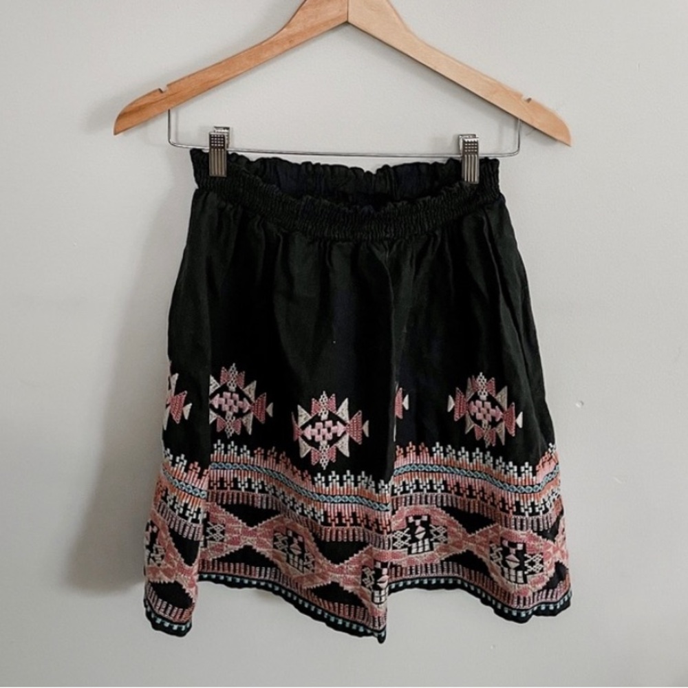 Johnny Was Aztec Mayan Embroidery Linen Skirt Large